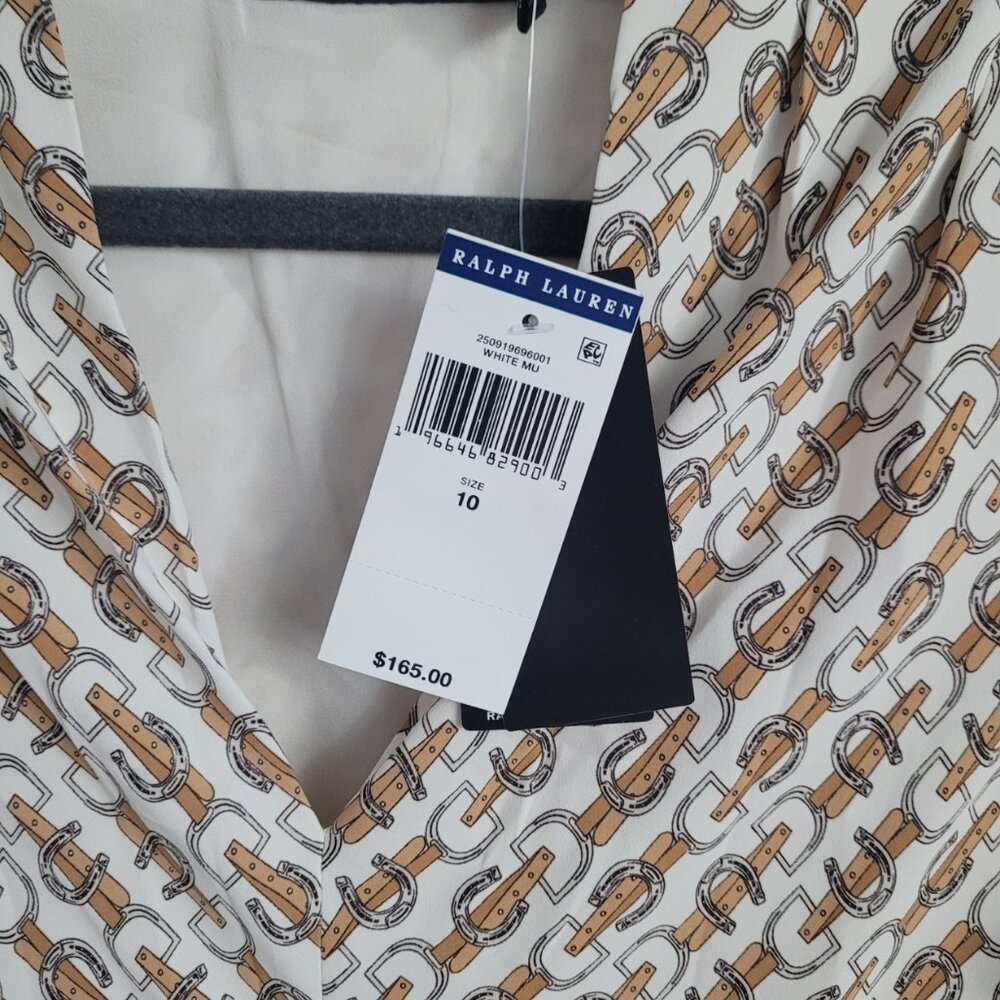 NEWLAUREN RALPH LAUREN Equestrian-Print Georgette Dress Size 10 - Picture 7 of 8